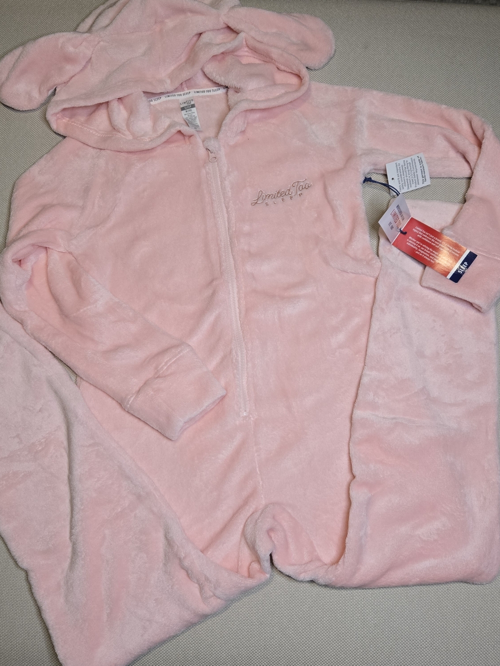 Limited Too Sleep Bunny Onesie Girls Med 10 Pink Halloween Costume New with Tags
